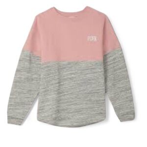 VS PINK Varsity Sweater – Damsel Pink & Grey Colorblock Knit – Size XS